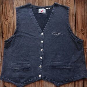 🐎Vintage Crazy Horse Button Front Vest Black Western Ranchwear Utility Vest